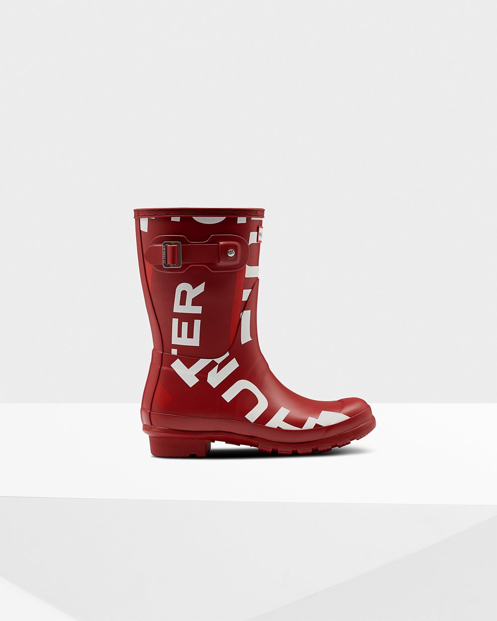 Women Hunter Original Exploded Logo | Short Rain Boots Grey Red | NZ-17894-WUJL